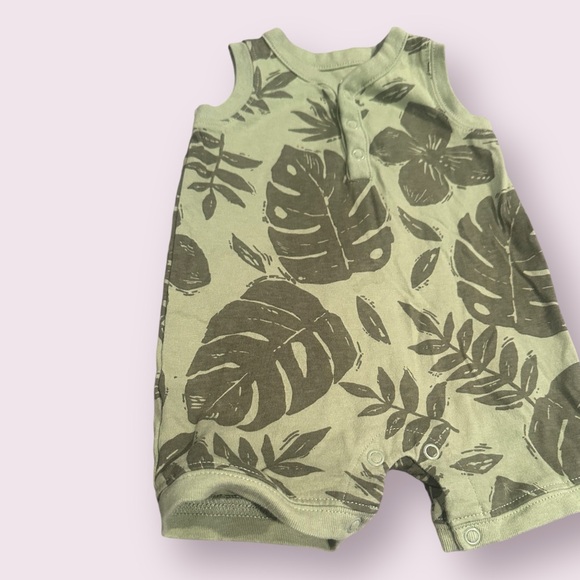 Carters Baby Green Palm Leaf Print Baby Romper Size 3 Months - Picture 2 of 5
